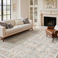 Bavni Washable Rugs 8x10-Machine Washable Rug Lightweight Low Pile, Vintage Floral Rug Non-Shedding Distressed Throw Carpet for Living Room Bedroom Office, Beige Gery