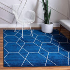 Unique Loom Trellis Frieze Collection Area Rug - Geometric (7' 10" Square, Navy Blue/ Ivory)
