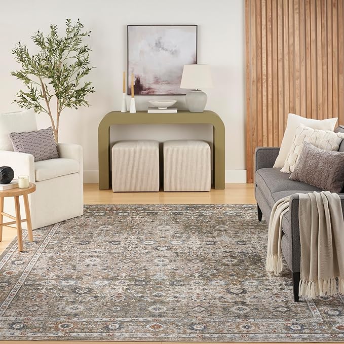 Nourison Home Astra Machine Washable Gold Grey 7'10" x 10' Area Rug - Easy Clean, Non Shedding, Bed Room, Living Room, Dining Room, Kitchen (8' x 10')