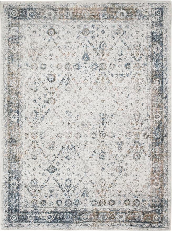 Nourison Home Astra Machine Washable Ivory Blue 5'3" x 7' Area Rug - Easy Clean, Non Shedding, Bed Room, Living Room, Dining Room, Kitchen (5' x 7')