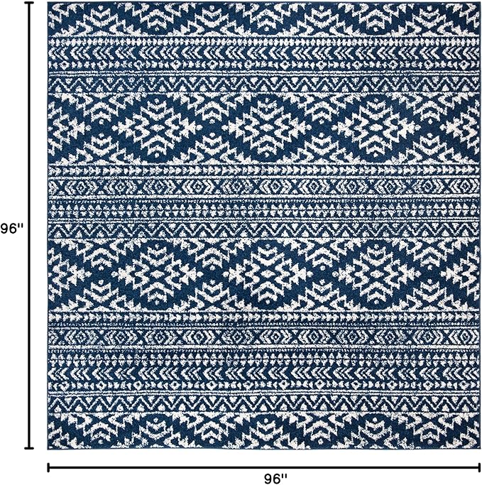 SAFAVIEH Tulum Collection Area Rug - 8' Square, Navy & Ivory, Moroccan Boho Tribal Design, Non-Shedding & Easy to Clean, Ideal for Living Room, Bedroom, Dining Space (TUL272N)