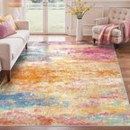 Area Rugs 8x10 Washable Pink Rug for Living Room Nursery, Modern Abstract Large Rug Non Slip, Water Repellent Low Pile Soft Carpet for Bedroom, Dining Room, Home Office, Colorful Pink