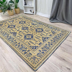 Alfa Rich 7x10 Gold Navy Blue Washable Area Rugs for Living Room Bedroom Kitchen Dining Cotton Rug