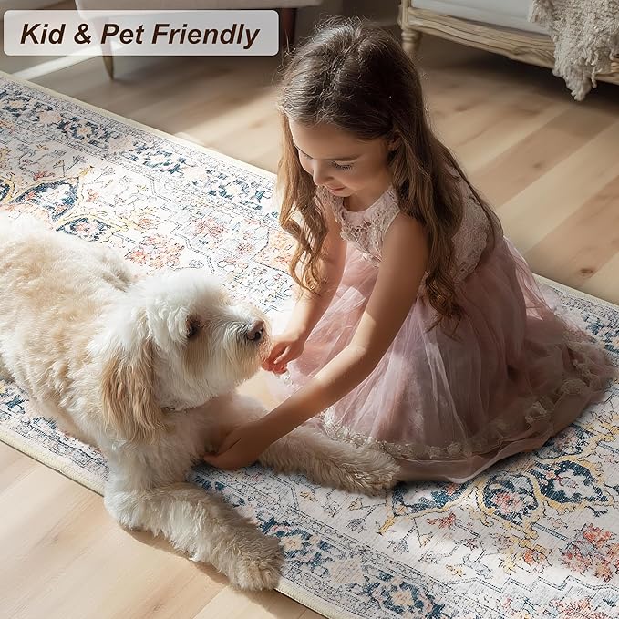XWZO Washable Hallway Runner Rug 2x8ft — Non-Slip Low Pile Area Rug with Rubber Backing, Spill Resistant Soft Vintage Floor Carpet Runner for Kitchen Entryway Doorway Bedroom Corridor, Colorful