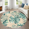 Tropical Leaf Round Area Rug 3ft - Green Beige Watercolor Design Indoor Carpet, Soft Non-Slip Floor Mat for Living Room Bedroom Office, Easy Clean Modern Decor