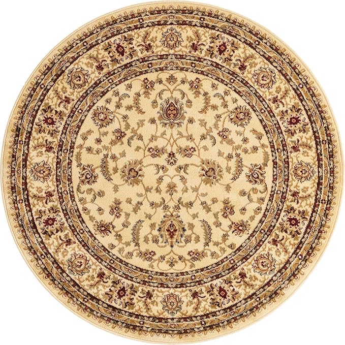 Unique Loom Voyage Collection Traditional Oriental Classic Area Rug (5' 0 x 5' 0 Round, Ivory/Gold)