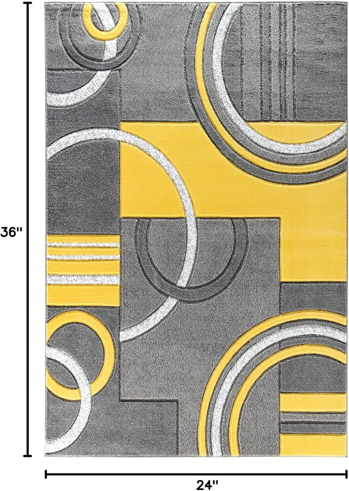 GLORY RUGS Area Rug Modern Soft Hand Carved Contemporary Floor Carpet with Premium Fluffy Texture for Indoor Living Dining Room and Bedroom Area (2x3, Yellow)