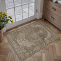 2x3 Brown Washable Vintage Area Rug for Living Room Bedroom Non Slip Distressed Traditional Soft Throw Rug Low Pile Lightweight Floral Doormat Entryway Dining Laundry Room Kitchen