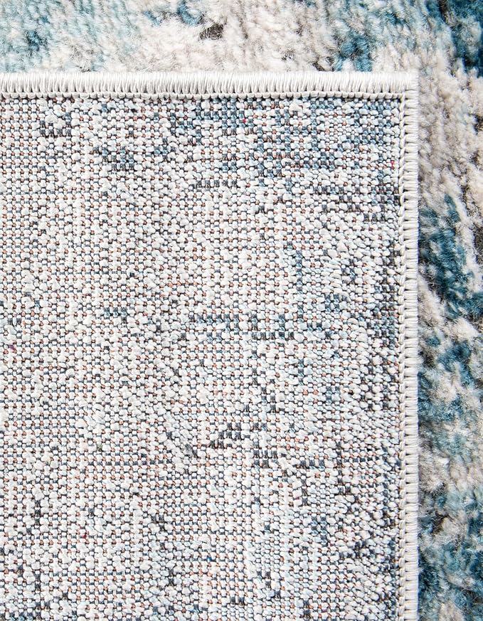 Rugs.com Leipzig Collection Rug – 8 Ft Square Blue Low-Pile Rug Perfect for Living Rooms, Kitchens, Entryways