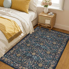 DUKINO 4x6 Rugs for Living Room, Lightweight Non Slip Washable Rug with Low Pile Design, Vintage Floral Non-Shedding Soft Carpet for Living Room, Bedroom, Farmhouse, Office, Bathroom, Dark Blue