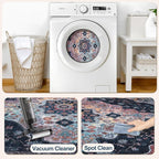Tangsoo 4x6 Vintage Area Rug with Non Slip Backing, Machine Washable Rug Low Pile Living Room Rugs for Bedroom, Dining Room, Office, Navy/Multi Print Distressed Floor Carpets