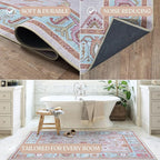 Fame Living Pink Oushak Rug, Modern, Vintage, Turkish, Eclectic, Floral, Pastel, Washable, Area Rugs for Living Room, Dining, Bedroom, Office, Entryway, Foyer, Playroom, Nursery, 5'x6'9"