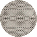 Unique Loom Outdoor Trellis Collection Area Rug - Tribal Trellis (10' 8" Round, Gray/ Black)