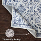 vivorug Runner Rug 2'x7' Vintage Washable Non-Slip Runners for Hallways Kitchen Entryway Laundry Room Carpet Hallway Runner Ivory/Blue