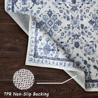 vivorug 3x5 Rug, Stain Resistant Washable Rug for Living Room, Floral Area Rug Vintage Inspired (Ivory/Blue, 3'x5')