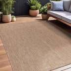 Beverly Rug Indoor Outdoor Rug 5x7, Washable Outside Carpet for Patio, Deck, Porch, Solid Modern Area Rug, Water Resistant, Jute Beige