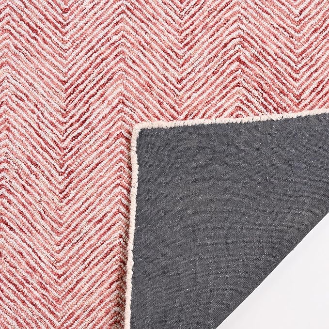 Modern Herringbone Chevron Collection Handcrafted Wool Area Rug - Durable, Zigzag Pattern, for High Traffic, Contemporary Design for Living Room, Bedroom, Dining Room Decor (Blush Pink, 7' x 10')