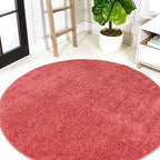 Eyely UES100E-4R Haze Solid Low-Pile Red 4' Round Area Rug, Pet Friendly, Stain Resistant, Easy Cleaning, for Bedroom, Living Room, Kitchen