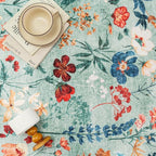 Green Area Rug 5x7 Floral Washable Living Room Kitchen Boho Carpet Non Slip Low Pile Indoor Accent Lightweight Soft Throw Rug for Bedroom Office Dining Room Nursery Farmhouse