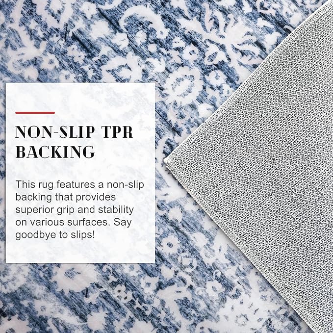 Vintage Floral 3x5 Rug, Light Blue White Entryway Rug Small Area Rug Washable Non-Slip Throw Rug, Thin Printed Faux Wool Low-Pile Kitchen Rugs Super Soft Capet for Entrance Bedroom Office