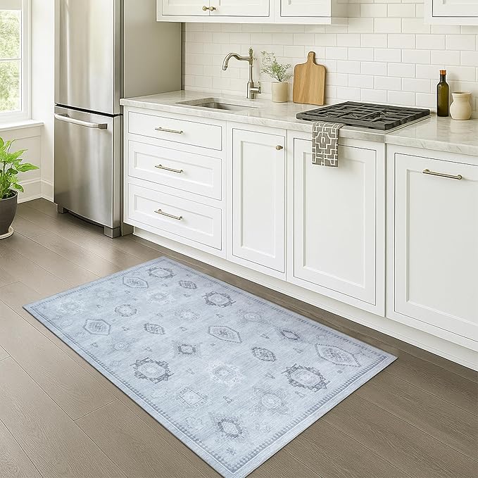 Fame Rugs Turkish Rug. Washable Vintage Oriental Antique Inspired Traditional Doormat Small Modern Area Rugs Luxury Entryway Entry Bedroom Bathroom Kitchen (394GG, 2'5 x 5')