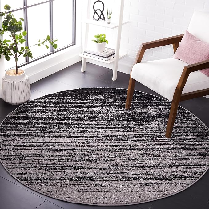 SAFAVIEH Adirondack Collection Area Rug - 12' Round, Silver & Black, Modern Ombre Design, Non Shedding & Easy to Clean, Ideal for Living Room, Bedroom, Office, Dining Space (ADR113A)