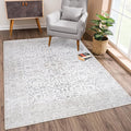 Bloom Rugs Washable Non-Slip 4' x 6' Rug - Beige/Off White Traditional Bordered Area Rug for Living Room, Bedroom, Dining Room, and Kitchen - Exact Size: 4' x 6'