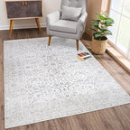 Bloom Rugs Washable Non-Slip 8' x 10' Rug - Beige/Off White Traditional Bordered Area Rug for Living Room, Bedroom, Dining Room, and Kitchen - Exact Size: 8' x 10'