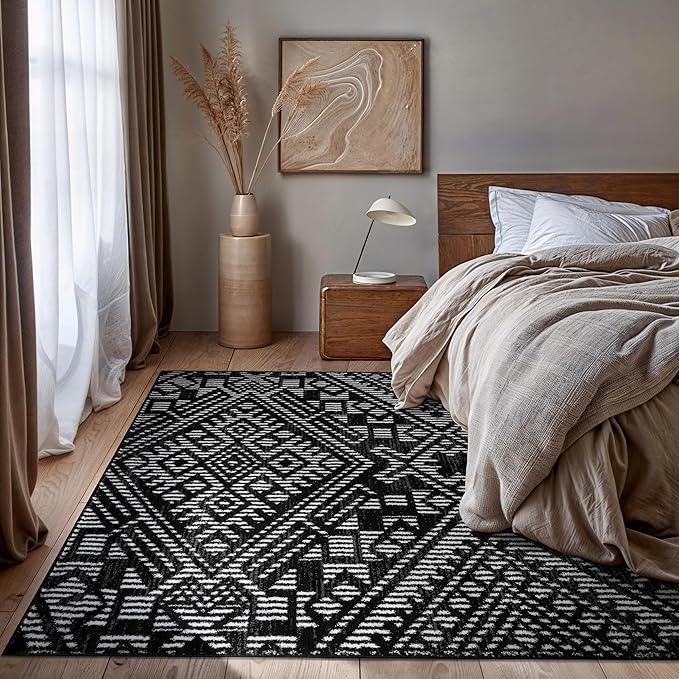 Rugshop Boho Black Tribal Area Rug 5x7 Modern Indoor Carpet for Living Room, Bedroom, or Entryway – Non-Shedding, Low Pile Geometric Design 5' x 7'