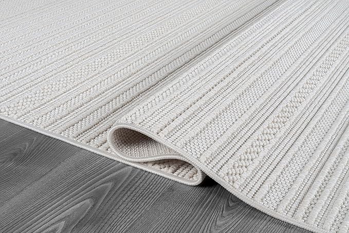 Micro Loop Indoor Rug White 5x7 Boho Geometric Neutral Area Rugs for Living Room Soft Luxury Modern Low and High Pile Durable Stain Resistant Non-Shedding Indoor Area Carpet 5 x 7