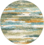 Modern Abstract Round Rug 3Ft, Green Mustard Multi Round Rug Washable Non-Slip Soft Small Circle Rug, Circular Entryway Rug Thin Print Faux Wool Carpet for Bedroom Living Room Office