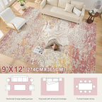 Area Rug Living Room Rugs - 9x12 Washable Large Soft Indoor Neutral Modern Abstract Low Pile Rug Carpet for Bedroom Dining Room Farmhouse Home Office - Colorful