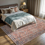 GLN Rugs Traditional Collection - Machine Washable Area Rug, Traditional Washable, Non Slip, Low Pile Chenille Rug, Living Room, Bedroom, Kitchen Rug (8' x 10' Terra/Multicolor 1168)