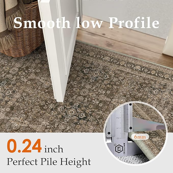 Entryway Area Rug 4x6 Brown Vintage Washable Office Carpet Traditional Distressed Indoor Entry Soft Non Slip Small Door Mat Retro Low Pile Thin Rug for Kitchen Laundry Bedroom
