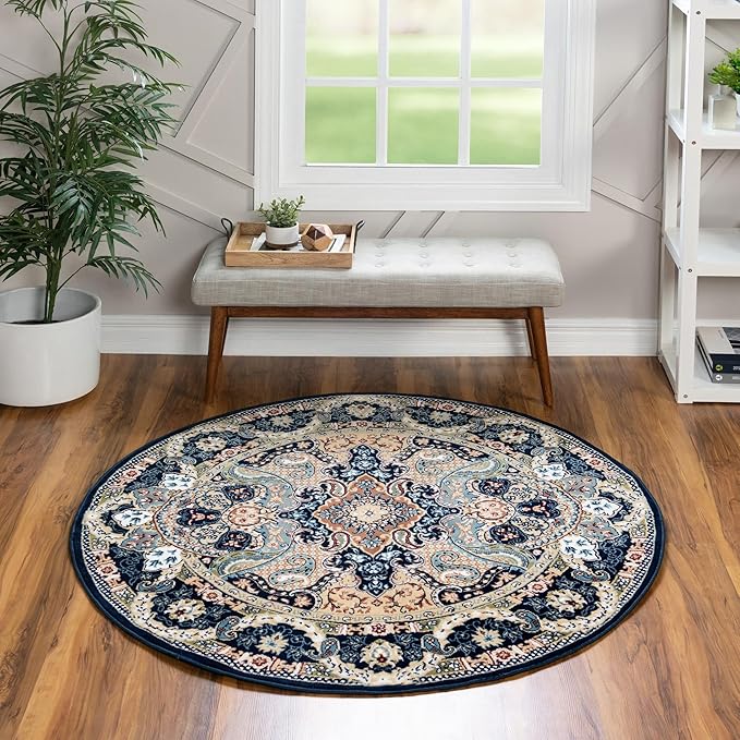 Unique Loom Narenj Collection Classic Traditional Medallion Textured Design Area Rug, 10' 0" x 10' 0", Navy Blue/Tan