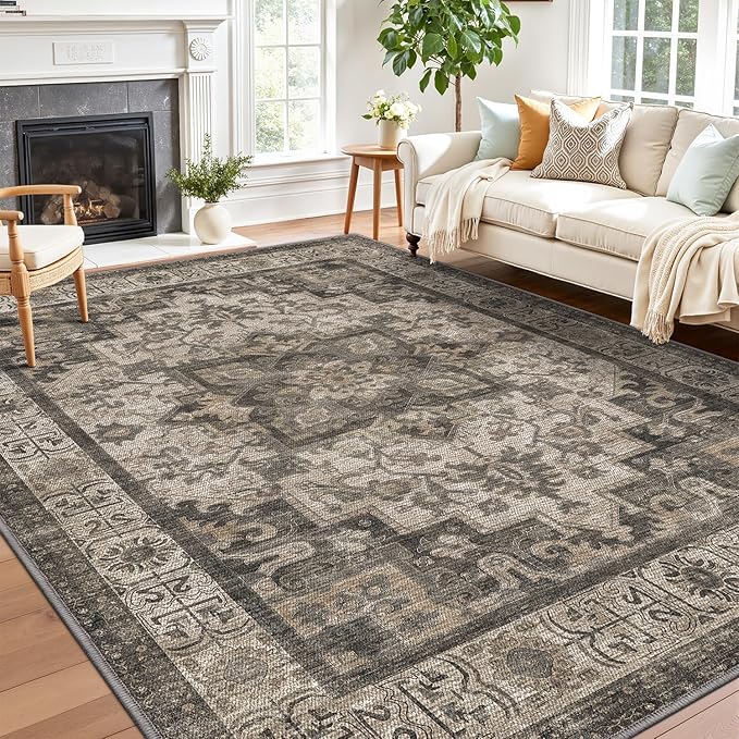 LUMI Washable Area Rug 8x10 for Living Room, Ultra Soft Stain Resistant Carpet with Non Slip Rubber Backing, Non-Shedding Low Pile Rugs for Bedroom, Dining Room, Indoor, Office