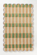 Hand-Tufted Wool Area Rug with Scalloped Edges, Beige and Green Plaid Pattern, Cozy and Soft Accent Rug for Living Room, Bedroom, and Nursery, Handmade Decorative Rug, 5x5 Ft (Square)