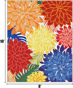 Outdoor Area Rug Washable Multicolored Patio Rug Tropical Botanical Modern Floral Outdoor Carpet Non-Slip for Patio, Deck, Backyard, Porch (8x10)