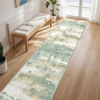 GENIMO Runner Rug Non Slip 2'6"x10', Washable Rug Runner for Hallways Kitchen, Abstract Modern Kitchen Rugs, Low Pile Lightweight Carpet Runners for Entryway, Bedroom, Laundry, Light Green