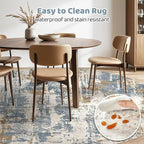 Round Rug Living Room Rugs: 8Ft Washable Circle Large Abstract Modern Soft Stain Resistant Non Slip Indoor Floor Carpet for Bedroom Nursery Office Dining Room Dorm Home House Decor- Tan Blue