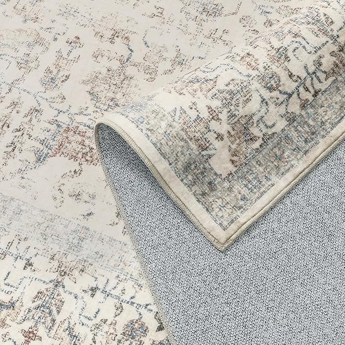 Taupe Runner Rug 2'6"x12' Washable Carpet for Hallway Kitchen Vintage Distressed Non Slip Indoor Retro Floral Bedroom Accent Throw Long Rug Bathroom Office Laundry Dining Living Room