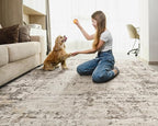 5x7 Area Rug Living Room Rugs - Washable Neutral Modern Abstract Soft Thin Large Rug Indoor Floor No Slip Rug Carpet for Bedroom Under Dining Table Home Office Decor - Dark Brown