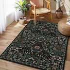 4x6 Black Floral Boho Area Rug,Low-Pile Stain Resistant Non-Slip Machine Washable Carpet for Living Room,Bedroom, Kitchen,Entryway,Dining Room, Nursery