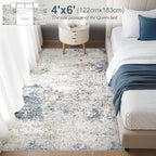 Area Rug Living Room Rugs - 4x6 Abstract Large Soft Indoor Washable Rug Neutral Modern Low Pile Carpet for Bedroom Dining Room Farmhouse Home Office - Beige Blue