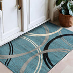 Rugshop Modern Wavy Circles Design Accent Rug, Fade-Resistant Carpet for Entryway, Bathroom, or Kitchen, Blue, 2'7" x 4'