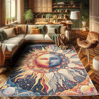 Ambesonne Sun and Moon Decorative Rug, Modern Esoteric Celestial Lunar Motif with Boho Paisley Details, Quality Carpet for Bedroom Dorm and Living Room, 2' 2" x 3' 7", Pale Orange Indigo Beige