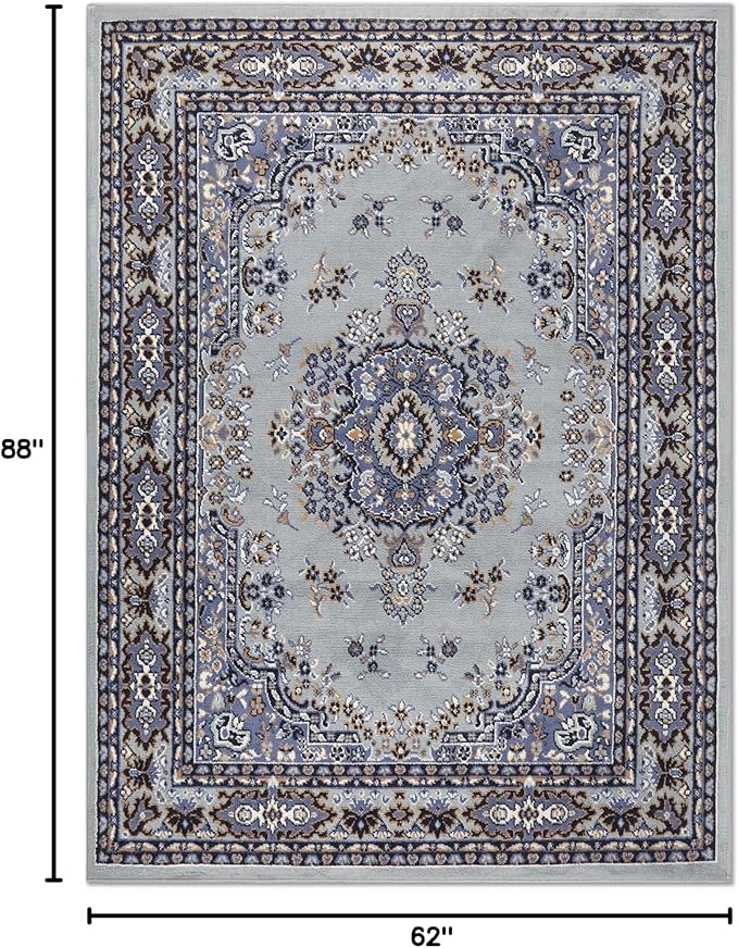 Home Dynamix Premium Sakarya Traditional Medallion Border Area Rug, Silver, 5'2"x7'4" Rectangle