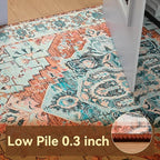 YJ.GWL Area Rugs for Living Room 8x10 Machine Washable Rugs, Non Slip Floral Vintage Rug Indoor Carpet, Stain Resistant Large Rug for Bedroom Dining Room, Copper Tan