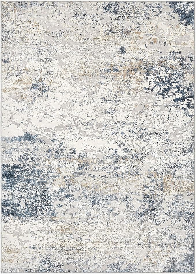 Area Rug Living Room Rugs - 9x12 Abstract Large Soft Indoor Washable Rug Neutral Modern Low Pile Carpet for Bedroom Dining Room Farmhouse Home Office - Beige Blue