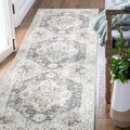 jinchan Kelda Runner Rug 2x5 Hallway Rug Kitchen Washable Runner Vintage Mat Retro Print Lightweight Non-Slip Accent Floor Cover Distressed Thin Carpet for Entryway Bathroom Bedroom Laundry Room Grey